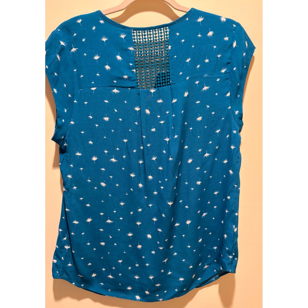 Daniel Rainn Teal Blue Dandelion Print Crochet Lace Cap Sleeve Blouse DP15490RY3 - Picture 4 of 9